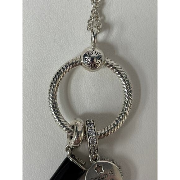 Pandora Sterling Silver Moments Charm Necklace & 2 Charms 18" #64322 - Picture 4 of 9